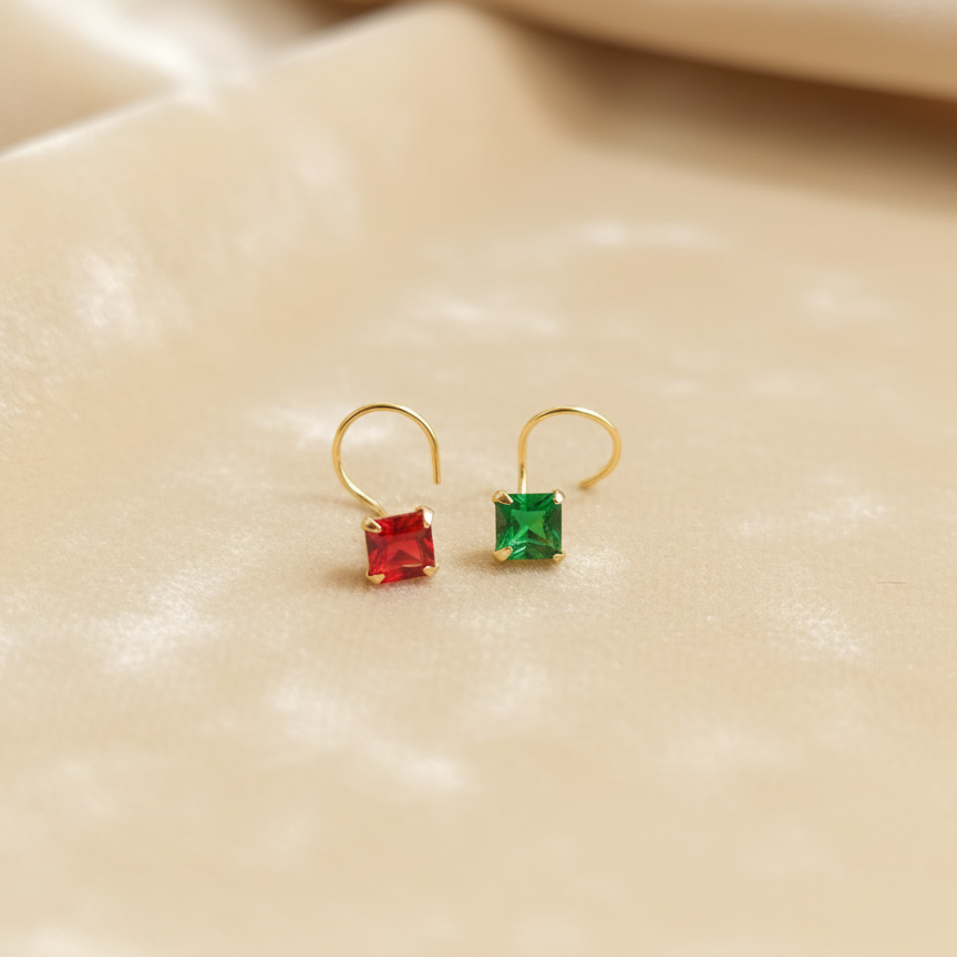 (Buy 1 get 1) Gold Polish Nose Pin with Square Multicolour Stones