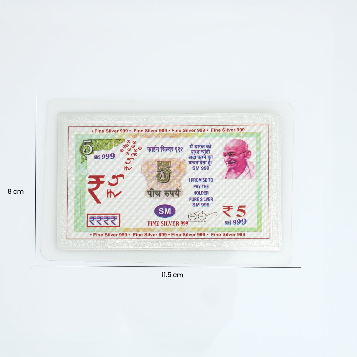 Pure Silver Plated 5 Rupee Note