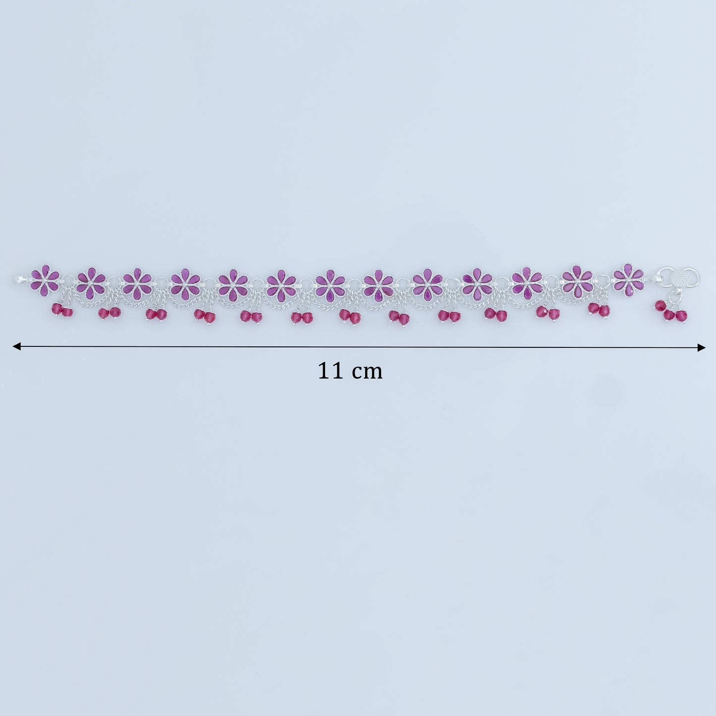 Silver Floral Ruby Payal Elegant Flower Design Anklet with Pink Stones