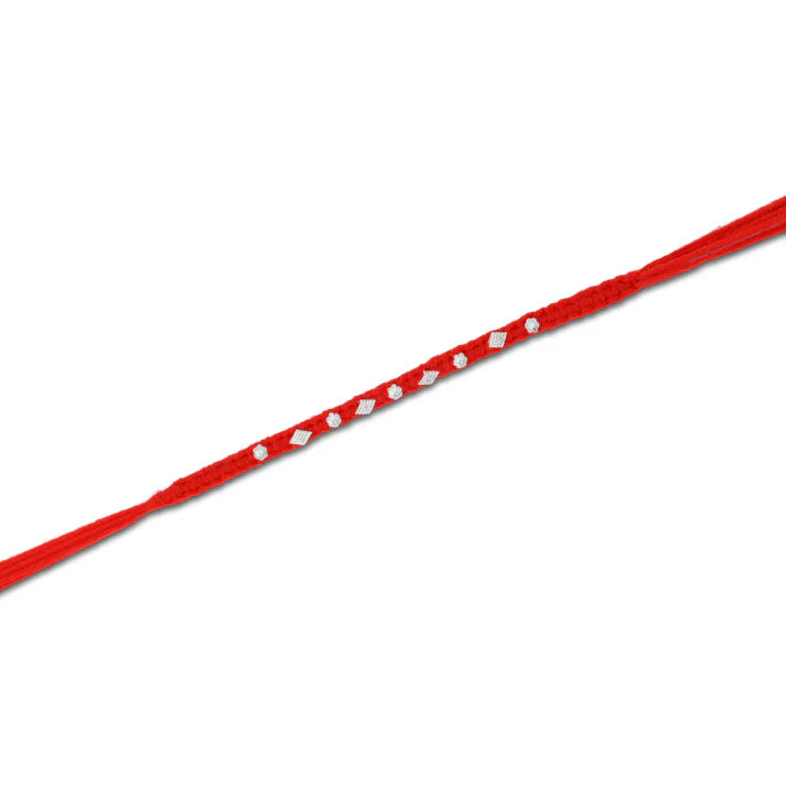 Silver Small Flower Design with Orange Thread Rakhi for Boys