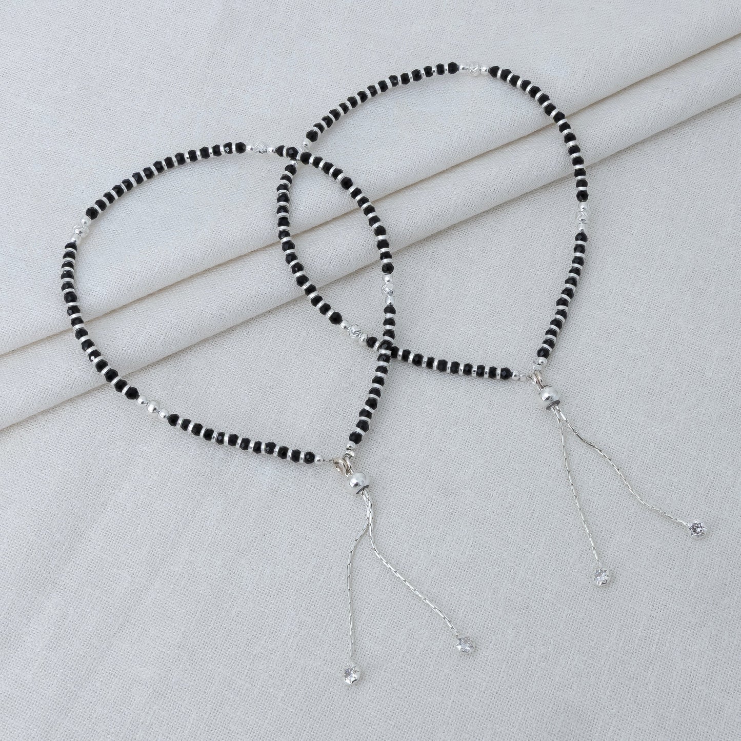 Silver Black Bead Anklet with Clasp