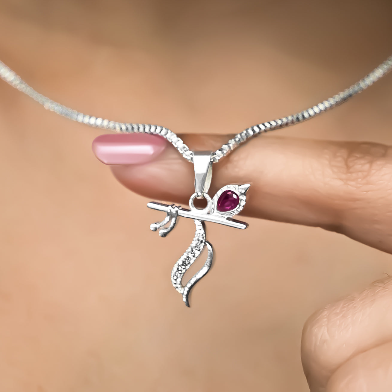 Silver Flute Pendant Intricate Modern Design