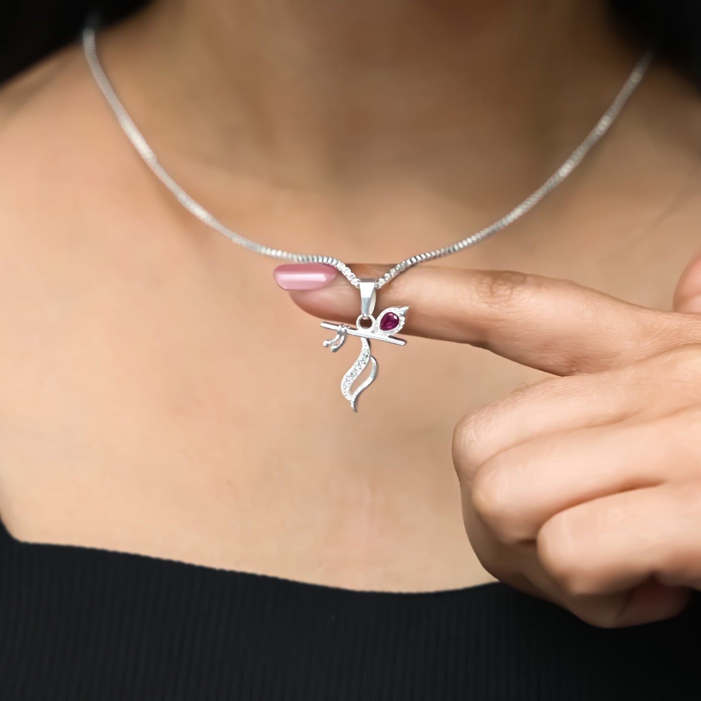 Silver Flute Pendant Intricate Modern Design