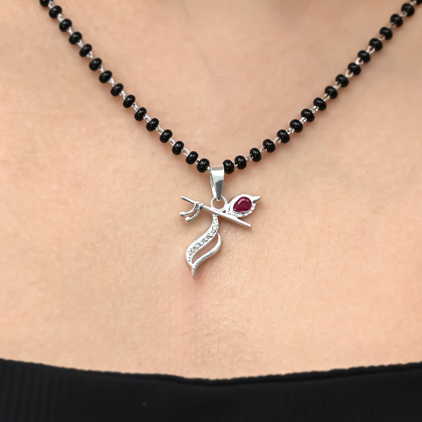 Silver Flute Pendant Intricate Modern Design