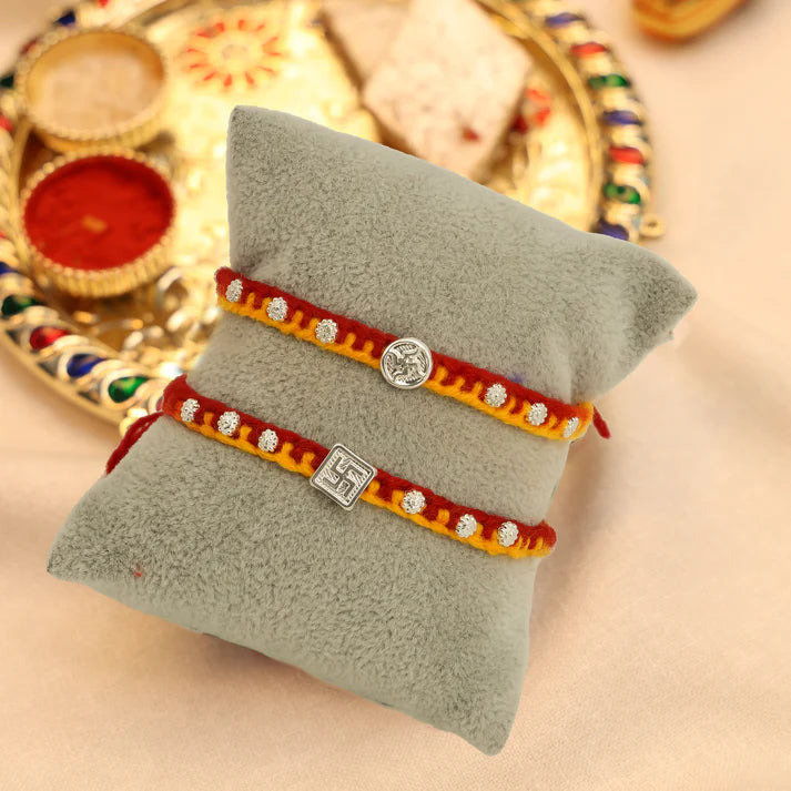 Swastik Charm Rakhi in Silver (combo)