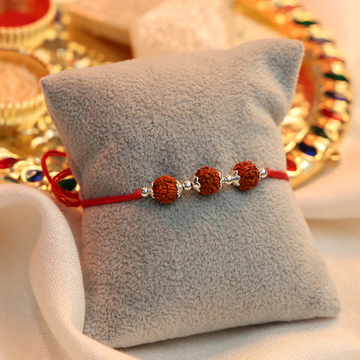 Trio Rudraksh Rakhi in Silver