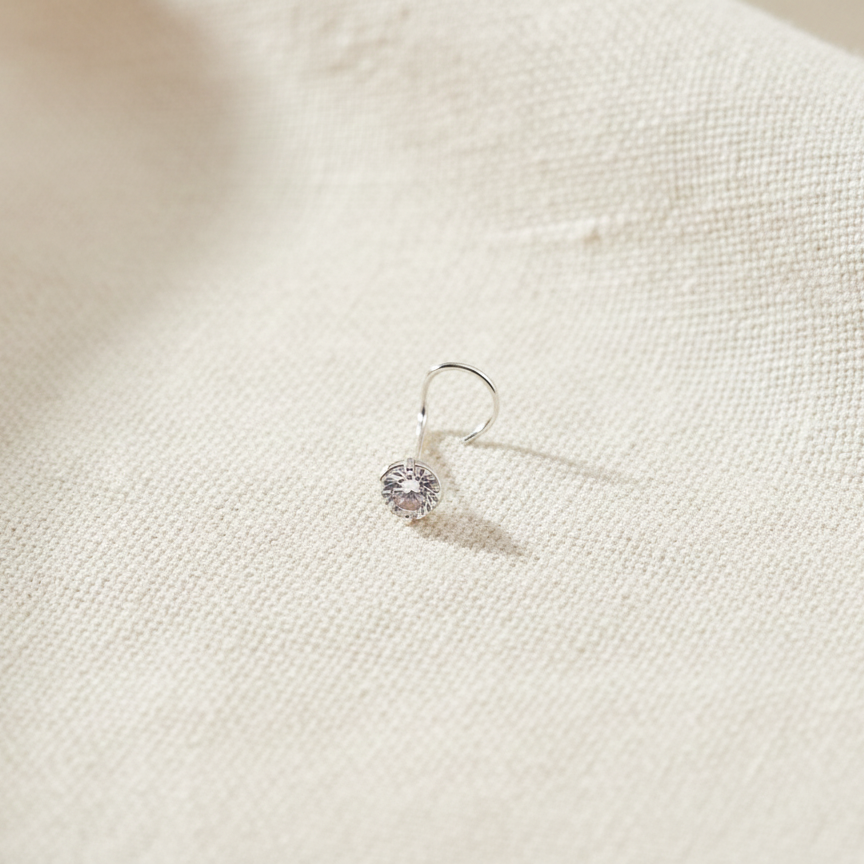 Silver Nose Pin with Round Multicolour Stones