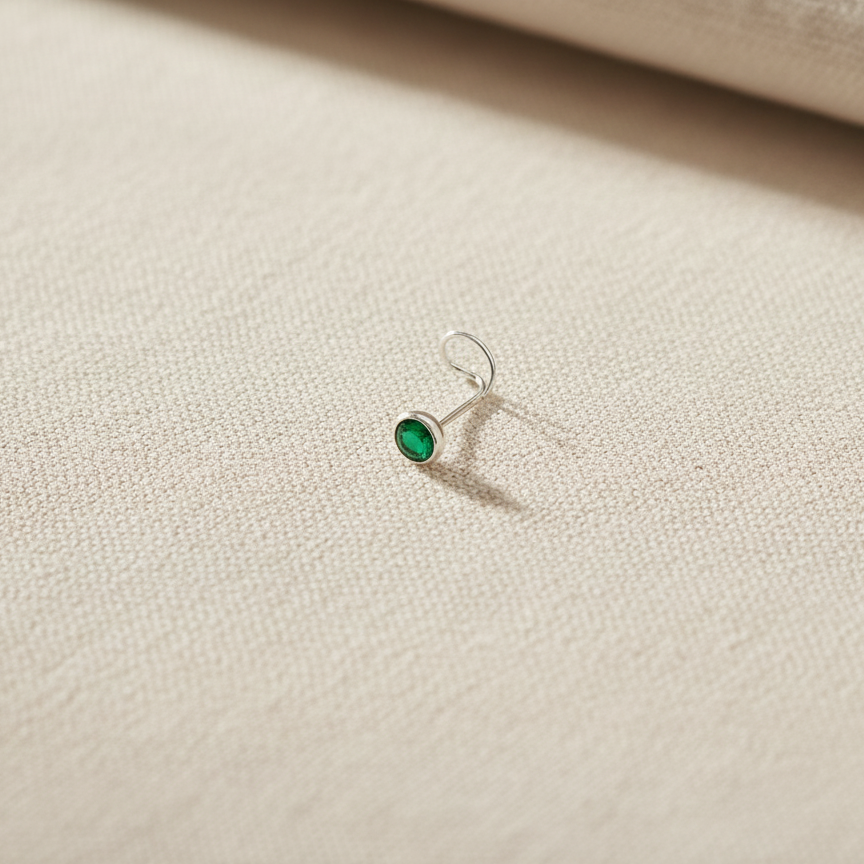 Silver Nose Pin with Round Multicolour Stones
