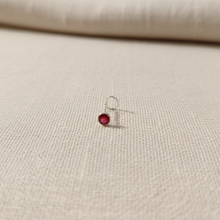 Silver Nose Pin with Round Multicolour Stones