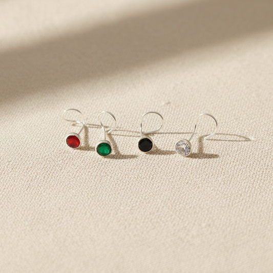 Silver Nose Pin with Round Multicolour Stones