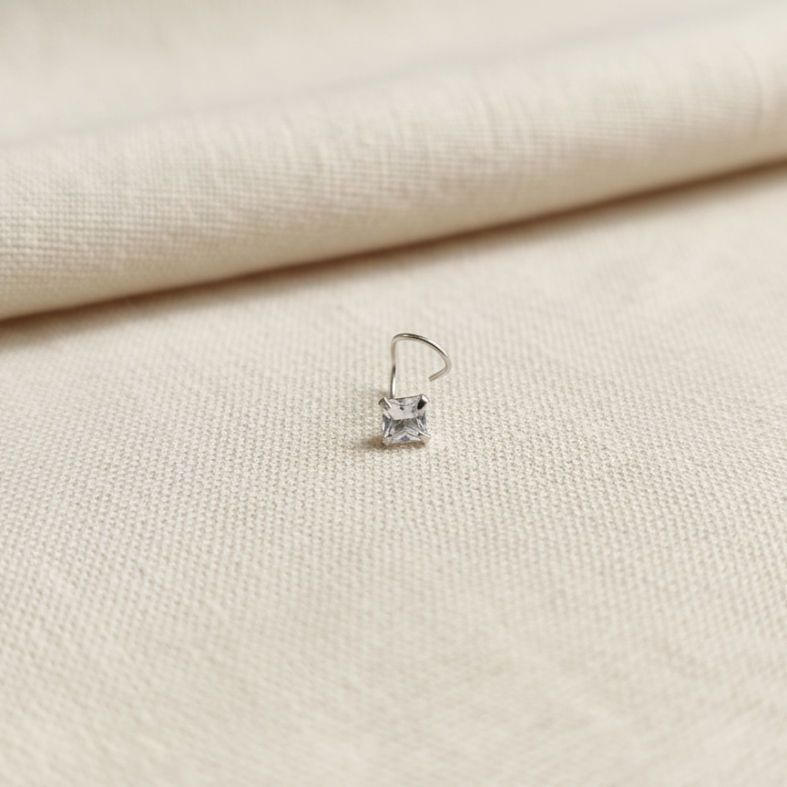 Silver Nose Pin with Square Multicolour Stones