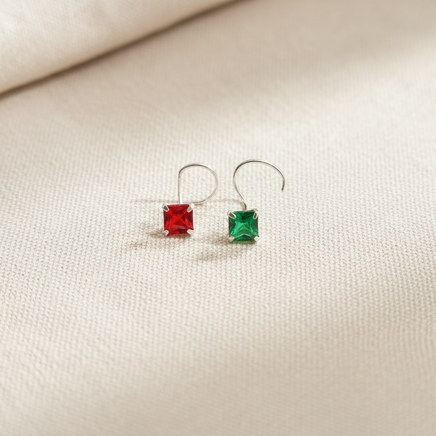 Silver Nose Pin with Square Multicolour Stones