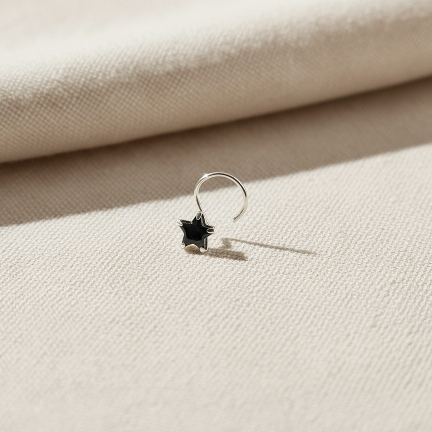 Silver Nose Pin with Star Multicolor Stones