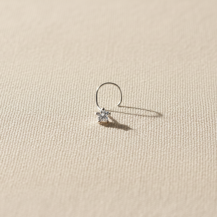 Silver Nose Pin with Star Multicolor Stones