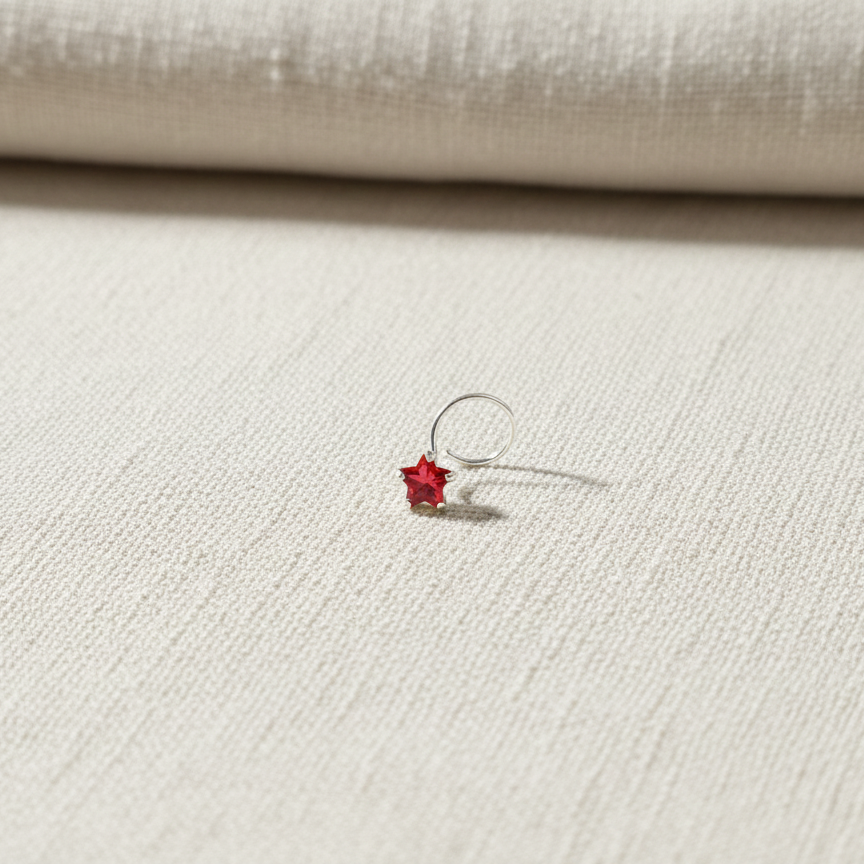 Silver Nose Pin with Star Multicolor Stones