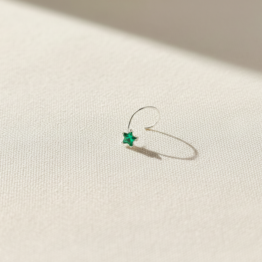 Silver Nose Pin with Star Multicolor Stones