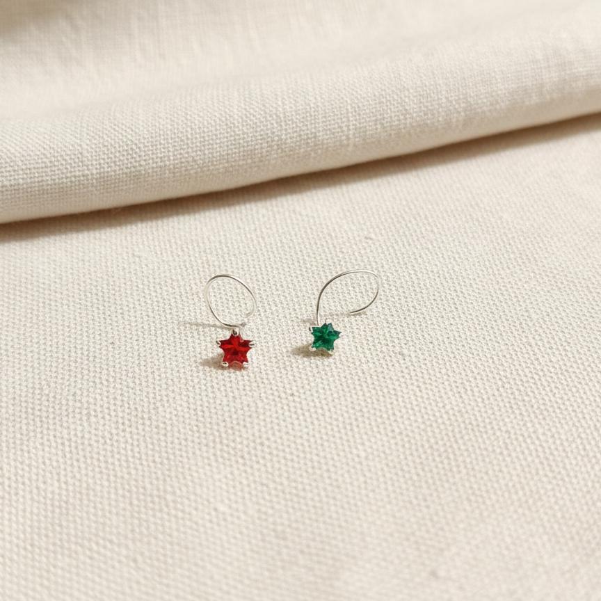 Silver Nose Pin with Star Multicolor Stones
