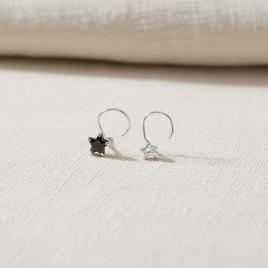 Silver Nose Pin with Star Multicolor Stones