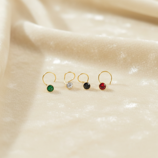 (Buy 1 get 1) Gold Polish Nose Pin with Round Multicolour Stone
