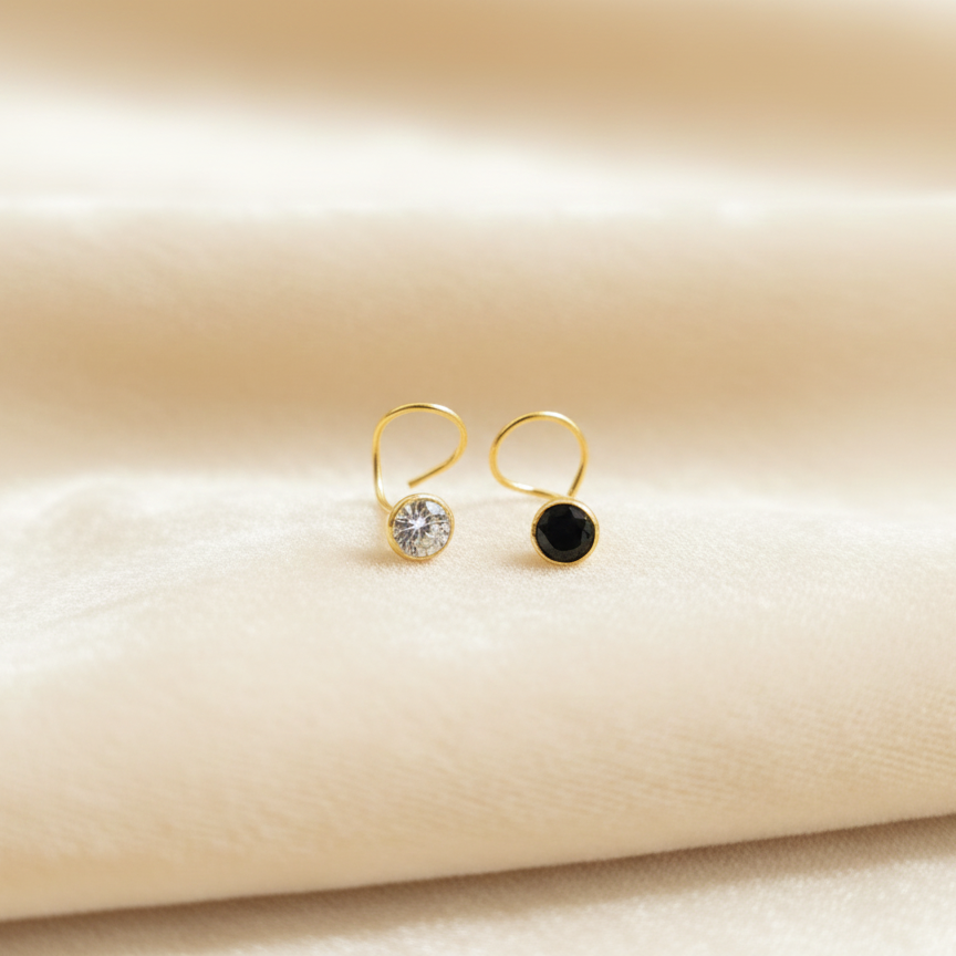 (Buy 1 get 1) Gold Polish Nose Pin with Round Multicolour Stone