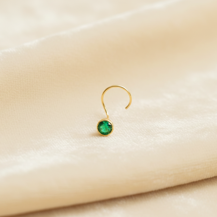 (Buy 1 get 1) Gold Polish Nose Pin with Round Multicolour Stone