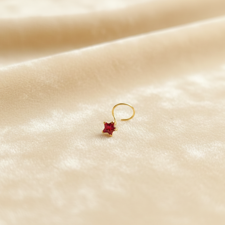 (Buy 1 get 1) Gold Polish Nose Pin with Star Multicolour Stones