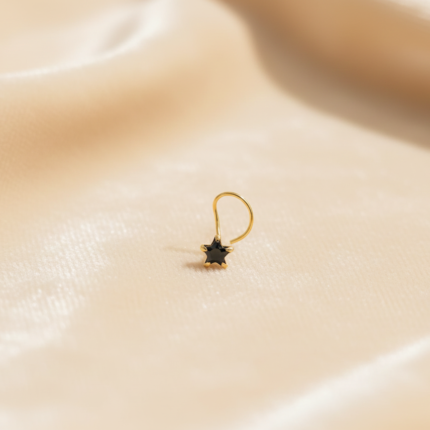 (Buy 1 get 1) Gold Polish Nose Pin with Star Multicolour Stones