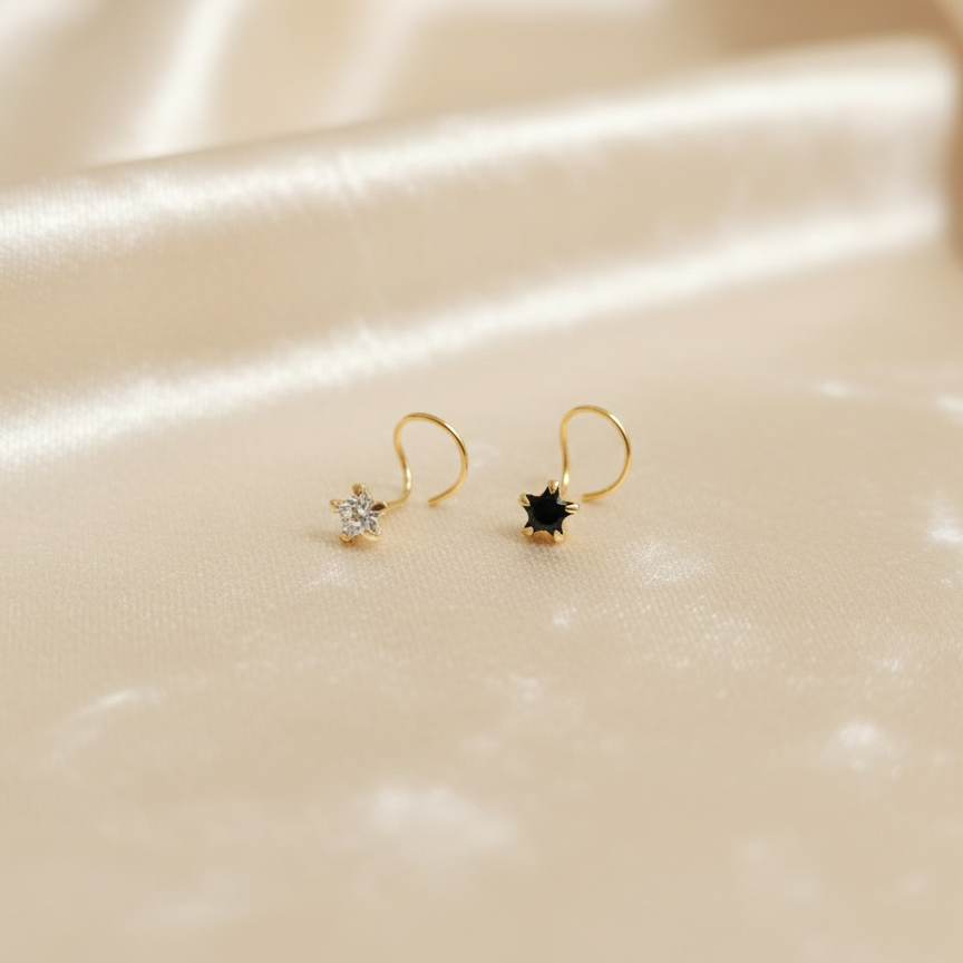 (Buy 1 get 1) Gold Polish Nose Pin with Star Multicolour Stones