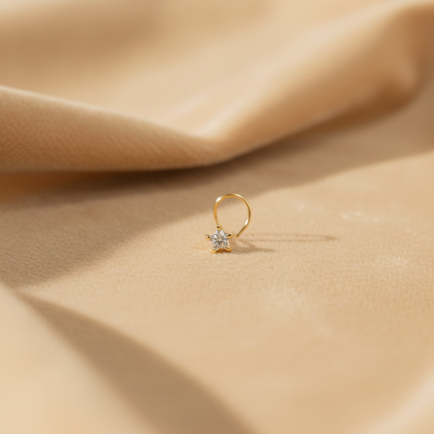 (Buy 1 get 1) Gold Polish Nose Pin with Star Multicolour Stones