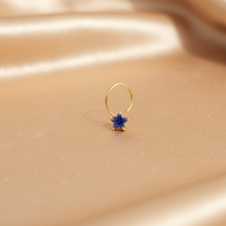 (Buy 1 get 1) Gold Polish Nose Pin with Star Multicolour Stones