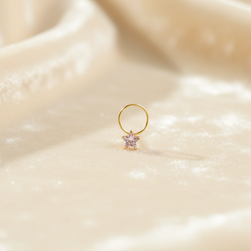 (Buy 1 get 1) Gold Polish Nose Pin with Star Multicolour Stones