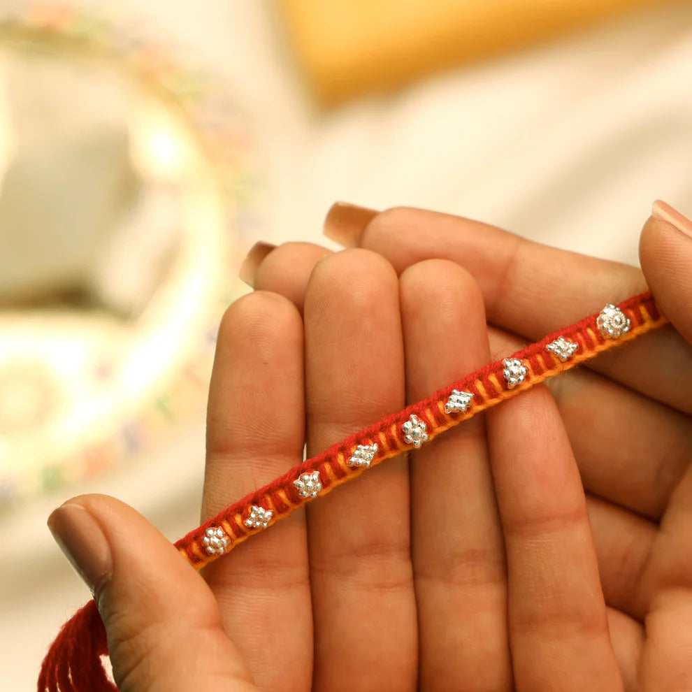 Handcrafted Silver Buds Rakhi Assorted Design
