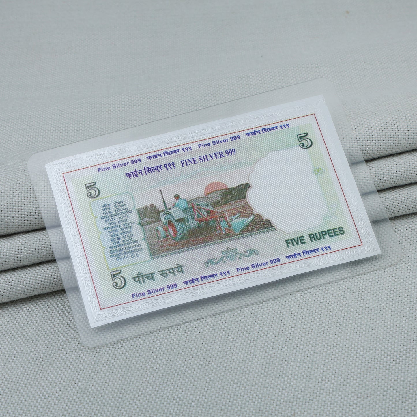 Pure Silver Plated 5 Rupee Note