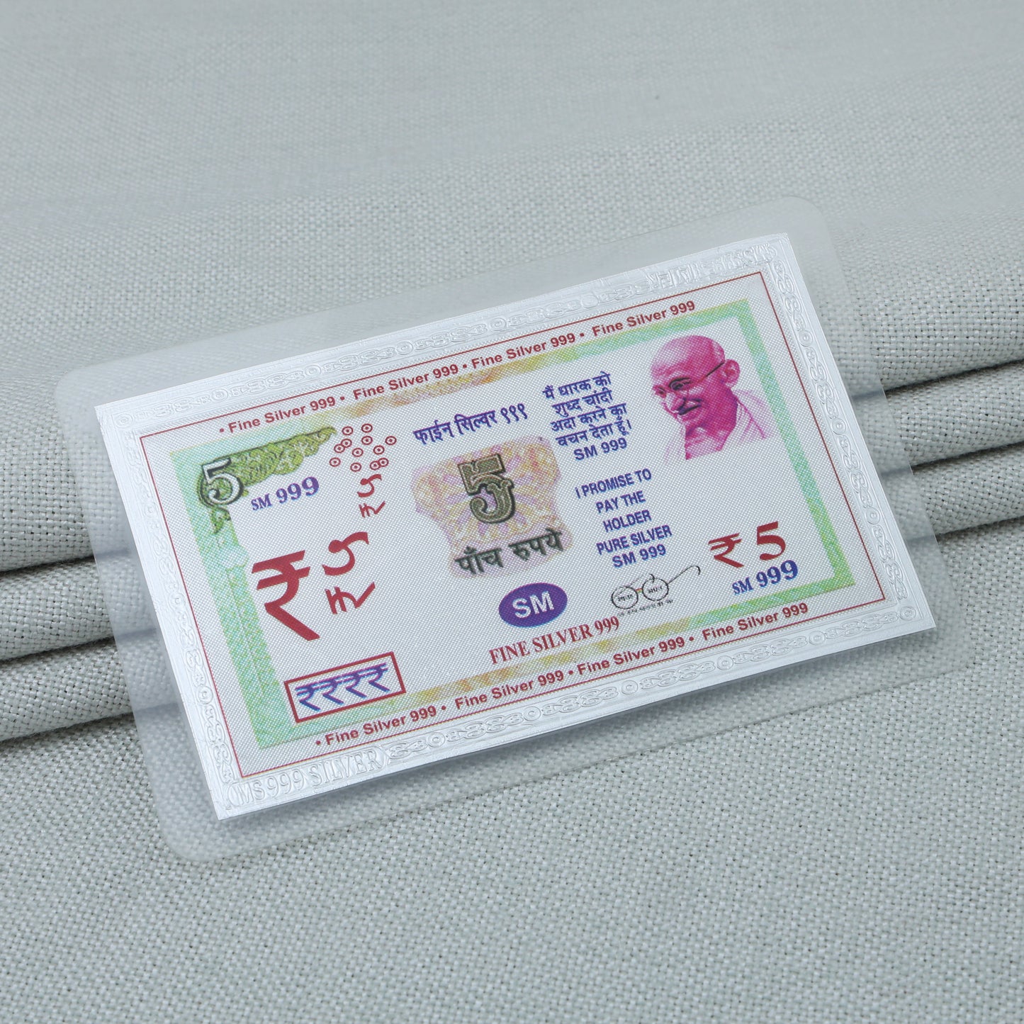 Pure Silver Plated 5 Rupee Note