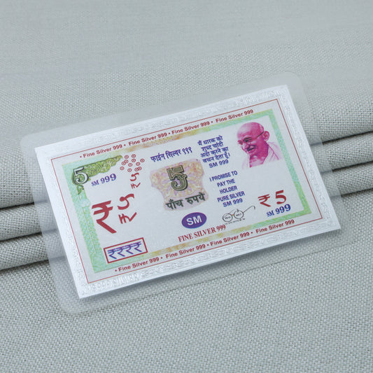Pure Silver Plated 5 Rupee Note