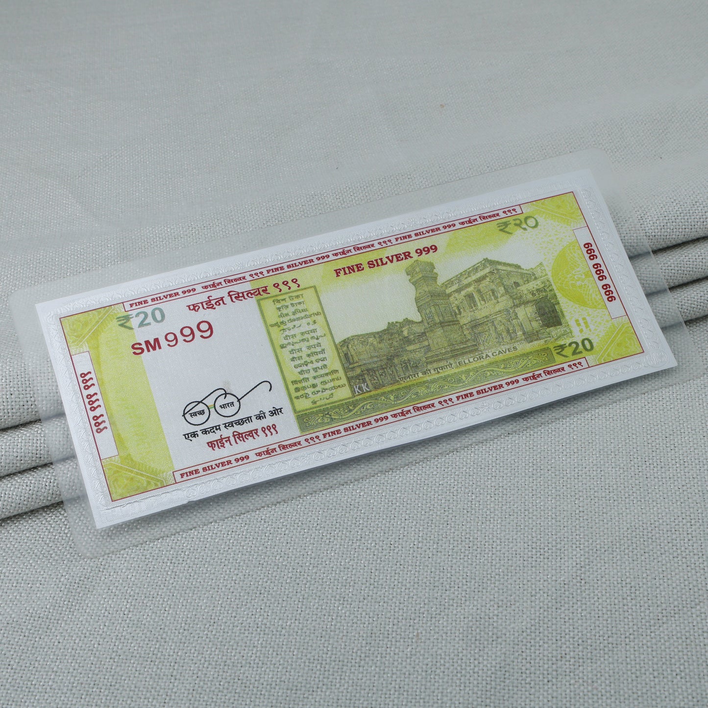 Pure Silver Plated 20 Rupee Note
