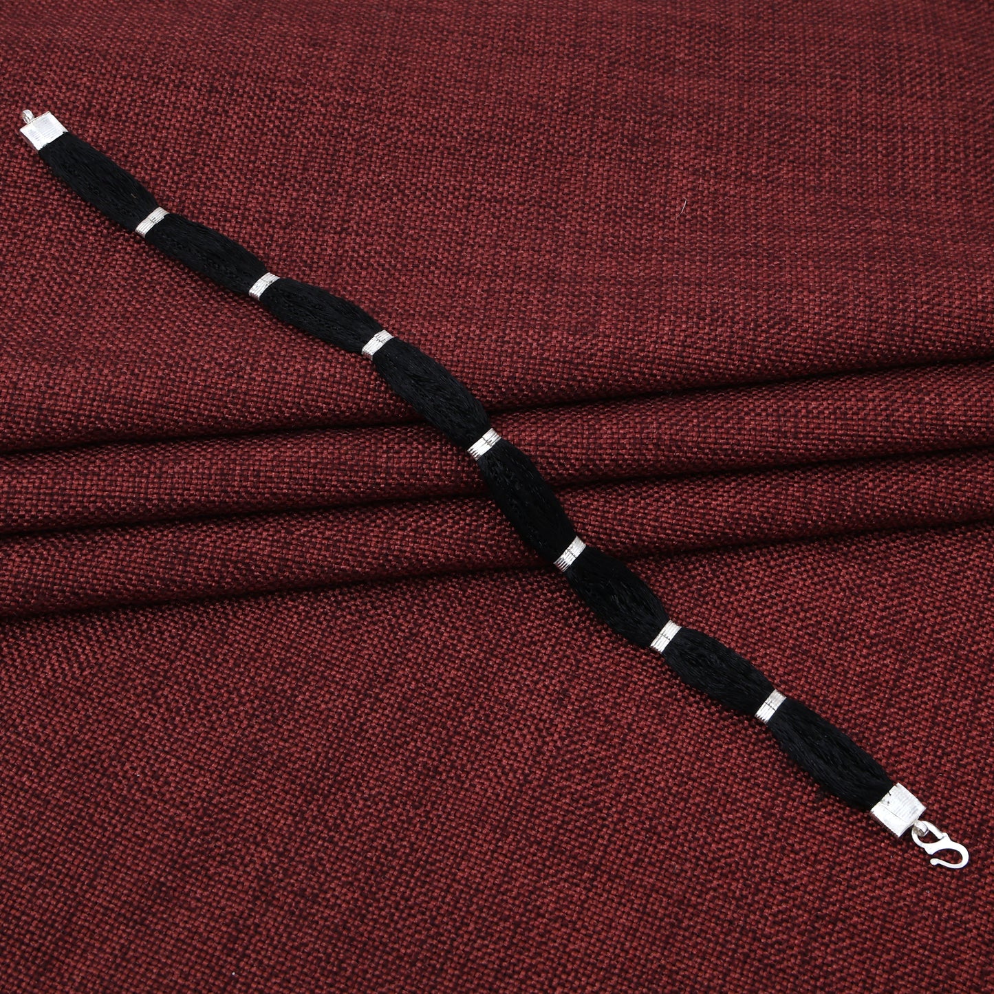 Silver Classy Black Thread Clipped Moli Bracelet for Boys