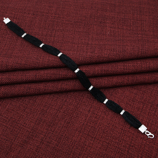 Silver Classy Black Thread Clipped Moli Bracelet for Boys