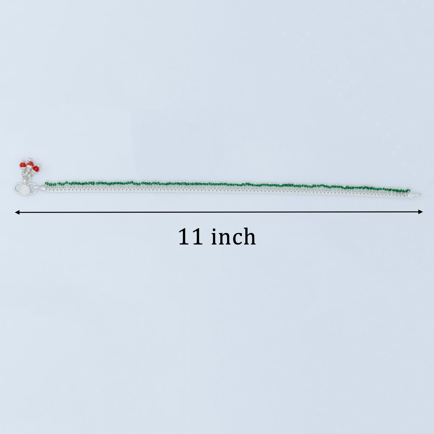 Silver Green Beaded Payal Minimal Traditional Anklet for Everyday Wear