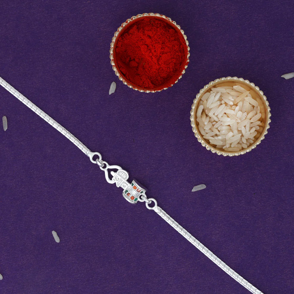 Trishul Damru Silver Bracelet Rakhi