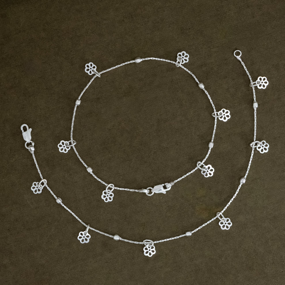 Silver Floral Charm Anklet