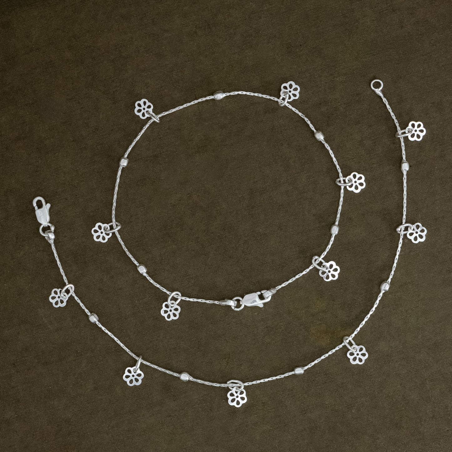 Silver Floral Charm Anklet Delicate Payal/Anklet for Women
