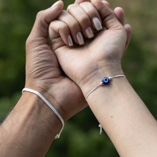 Couple Evil Eye Bracelet Combo Silver Protection & Love Gift