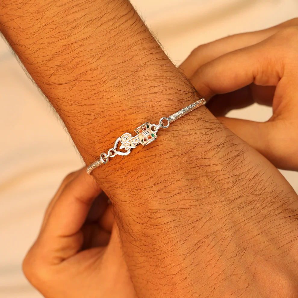 Trishul Damru Silver Bracelet Rakhi