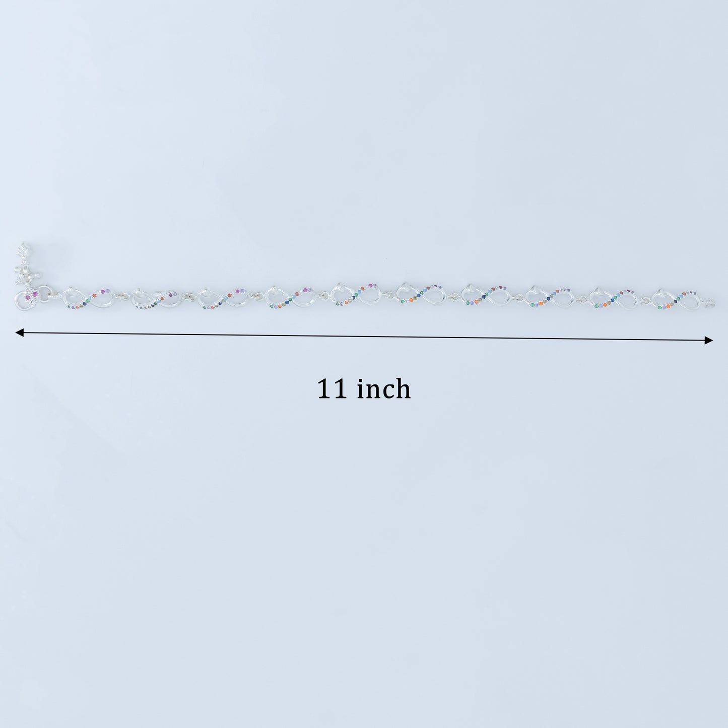 Silver Infinity Rainbow Payal Colorful Stone Anklet for Women