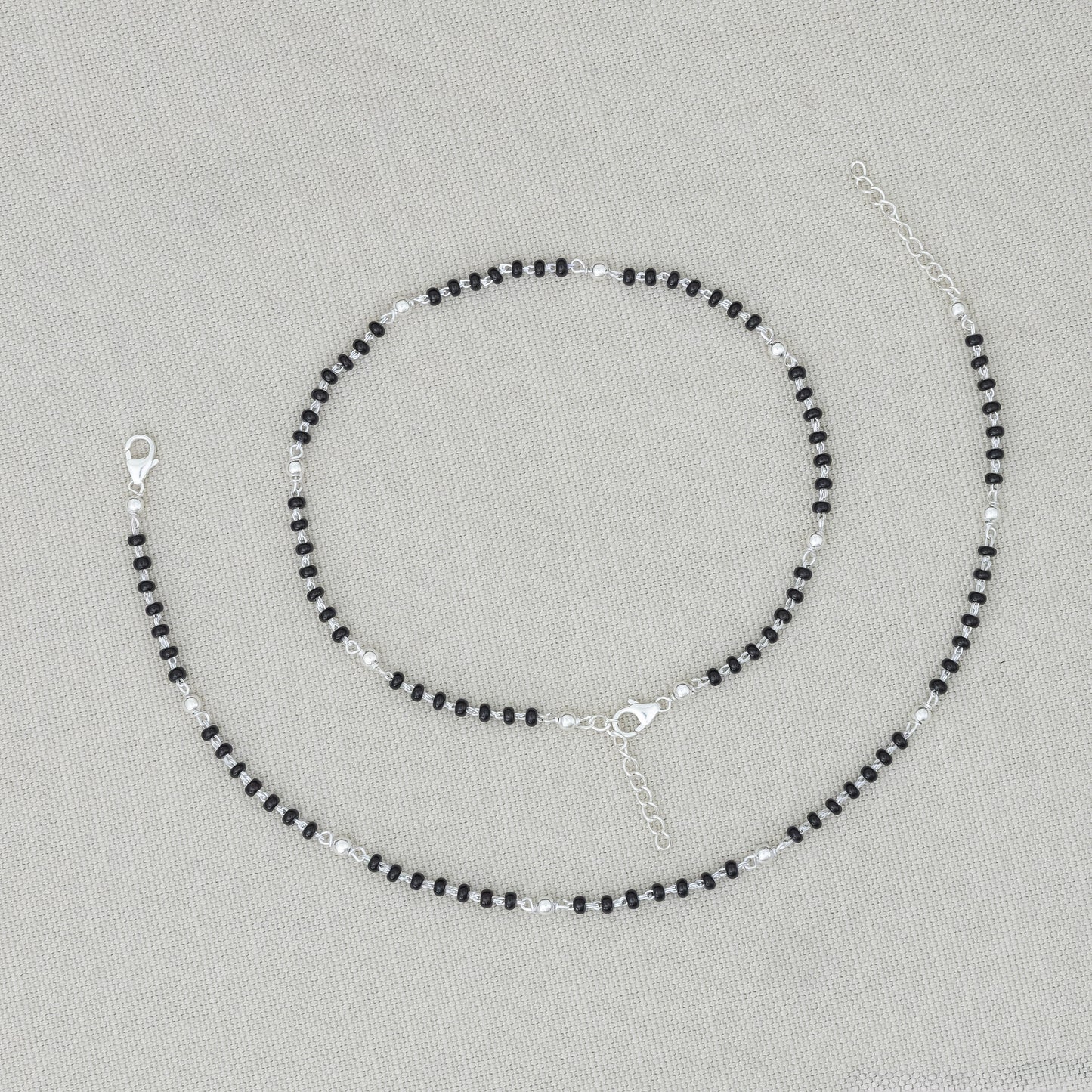 Traditional Mangalsutra Design Black Beads Silver Anklet