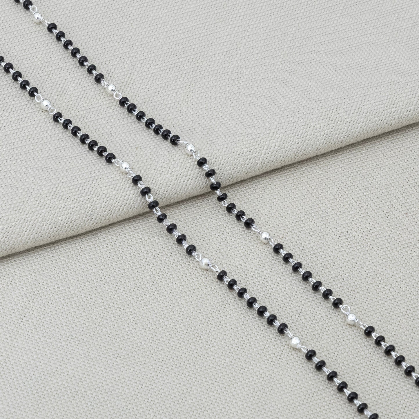 Traditional Mangalsutra Design Black Beads Silver Anklet