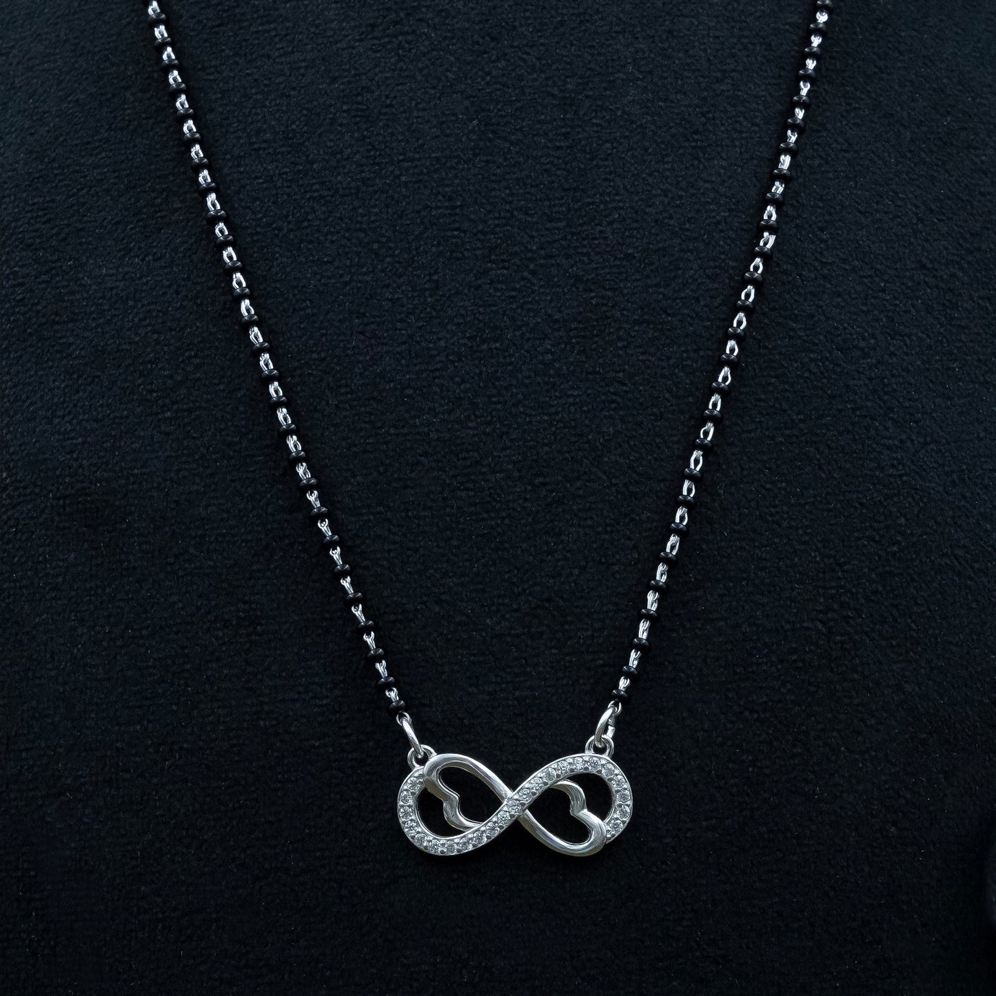 Infinity Love Black Beads Silver Mangalsutra