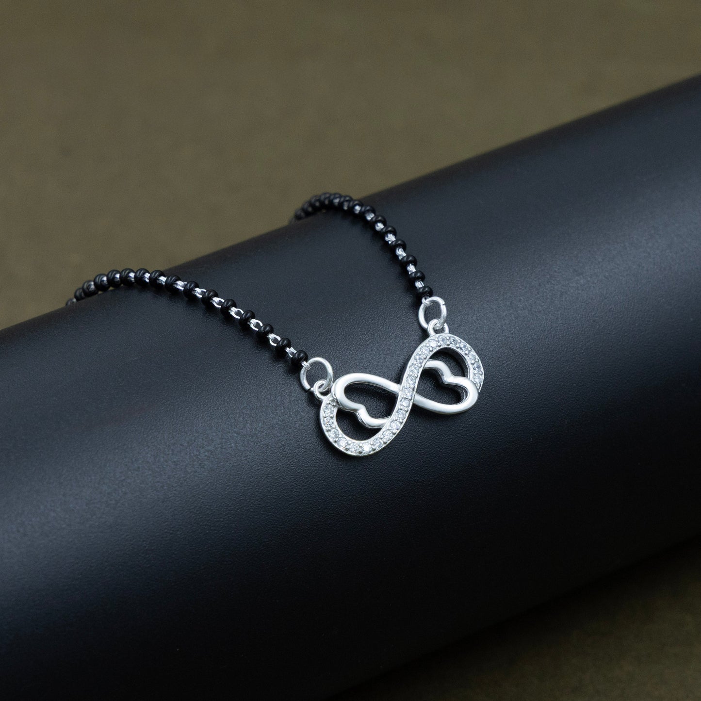 Infinity Love Black Beads Silver Mangalsutra