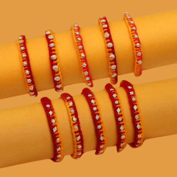 Handcrafted Silver Buds Rakhi Assorted Design (combo)